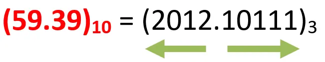 8)  التحويل من العشري الى الثلاثي بطريقة القسمة - النتيجة النهائية - مثال 10